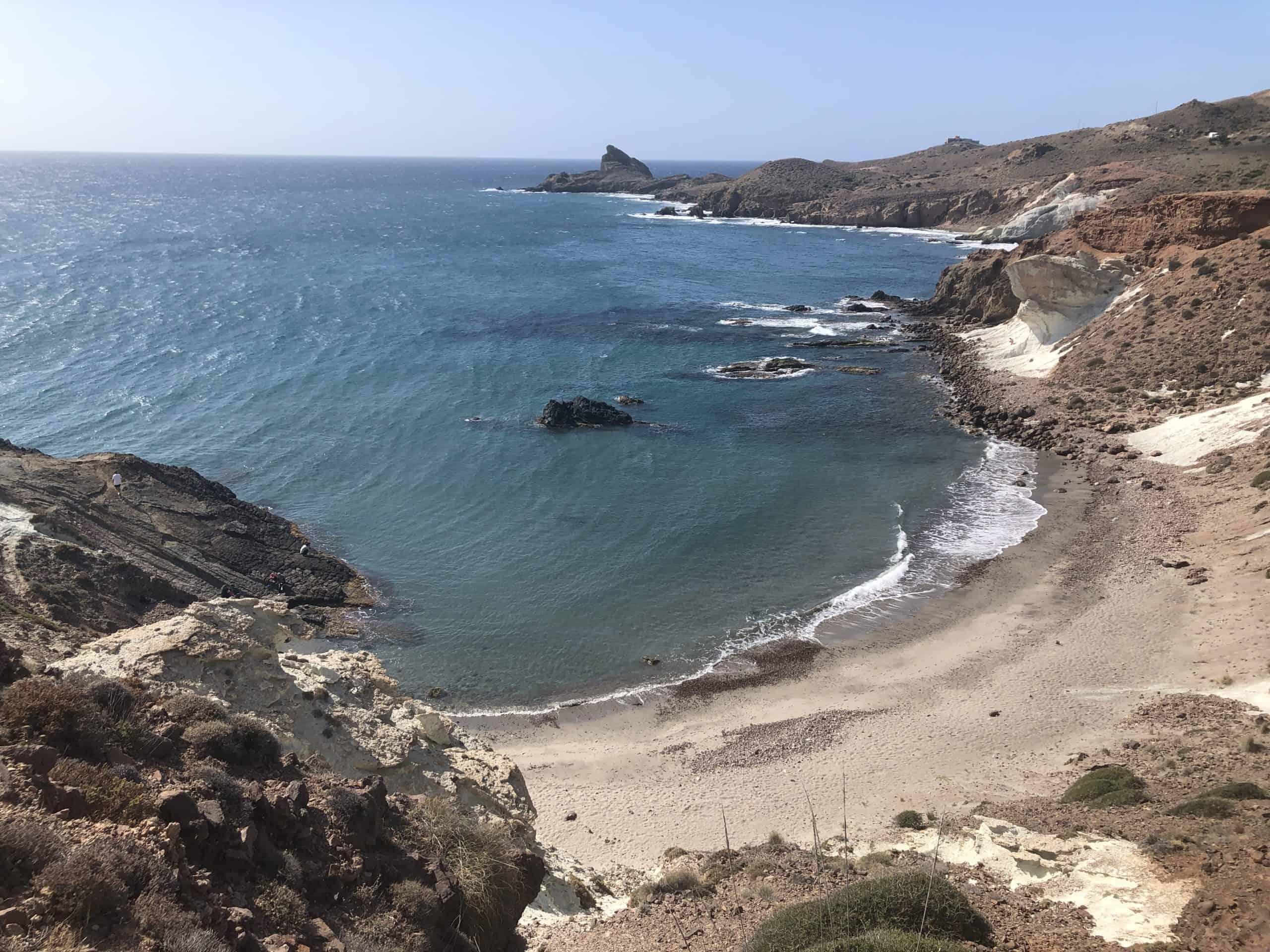 Almeria, Spain in winter looking down at the Mediterranean Sea from a hiking trail in Cabo de Gata-Nijar Natural Park.